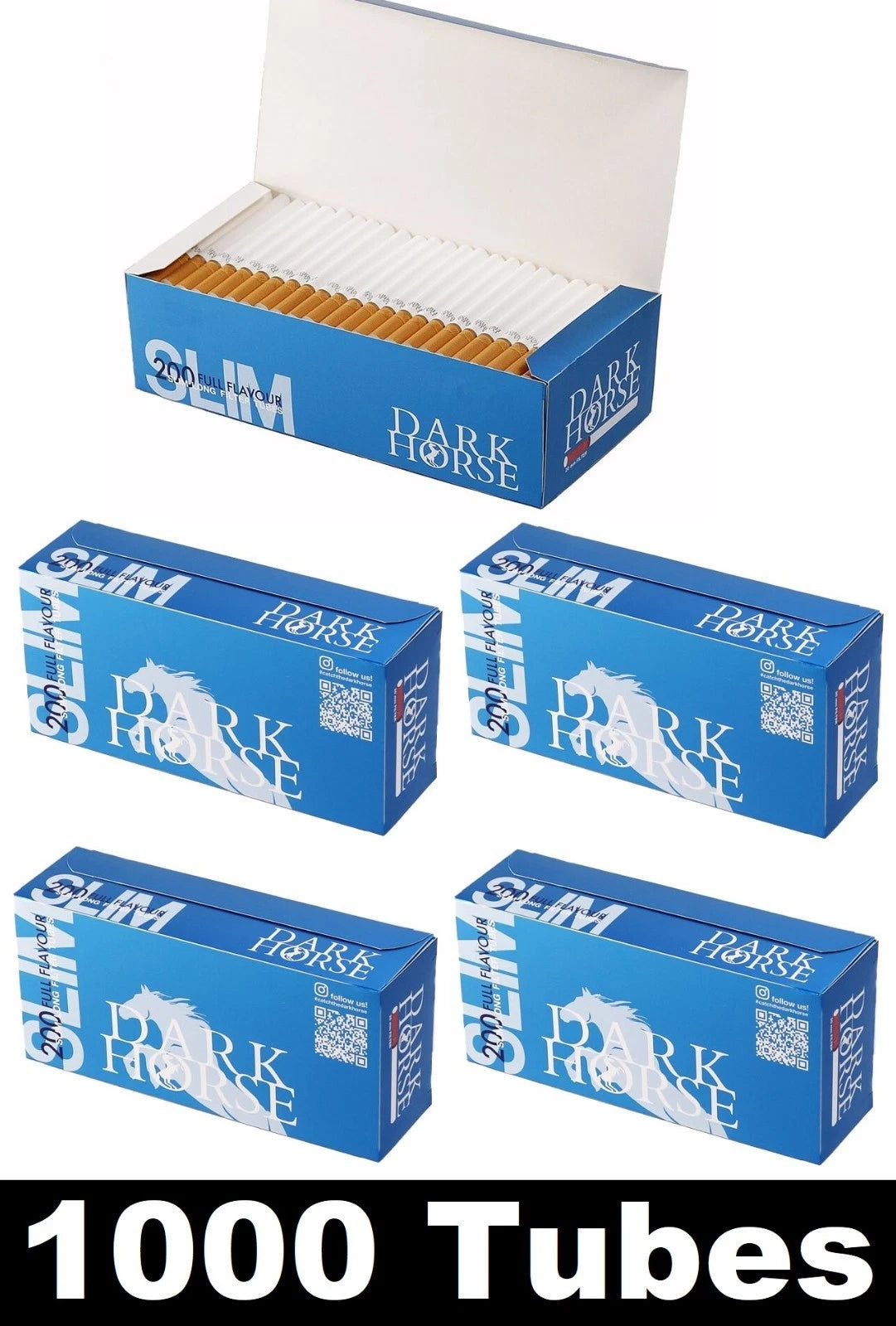 1000pcs Dark Horse Cigarette Tobacco Slim Long Filter Tubes Plugs (5 x Pk200)